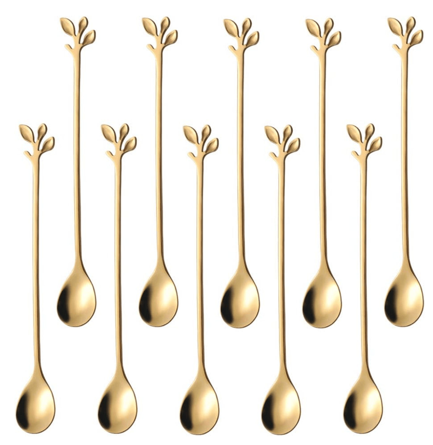Gold Long Handle Stainless Steel Spoon Set 7.4" - Set of Six