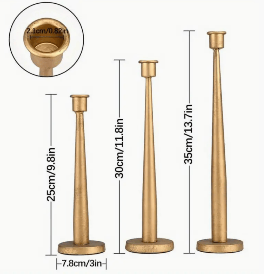 Antique Brass Iron Taper Candle Holder Set of 3 – Elegant Home Décor