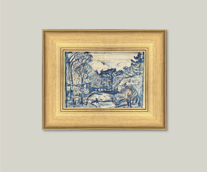 Forest with Woodcutter Framed Vintage Art