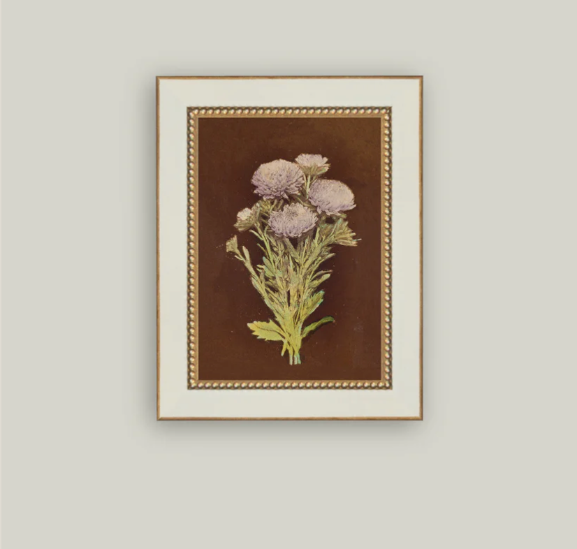 Lilac Dahlia on Brown Framed Vintage Art