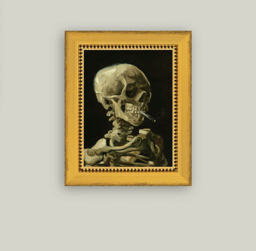 Skull with Cigarette Framed Vintage Art