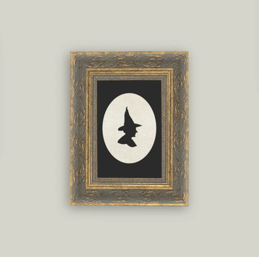 Witch Silhouette Framed Vintage Art