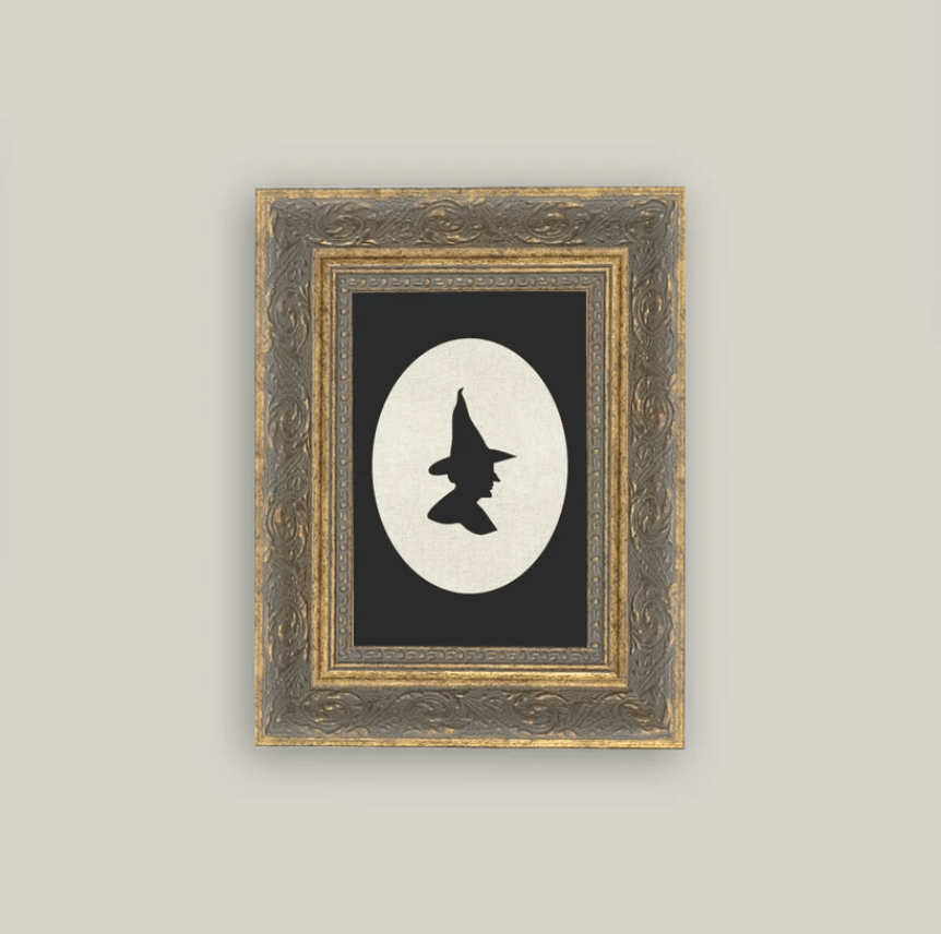 Witch Silhouette Framed Vintage Art
