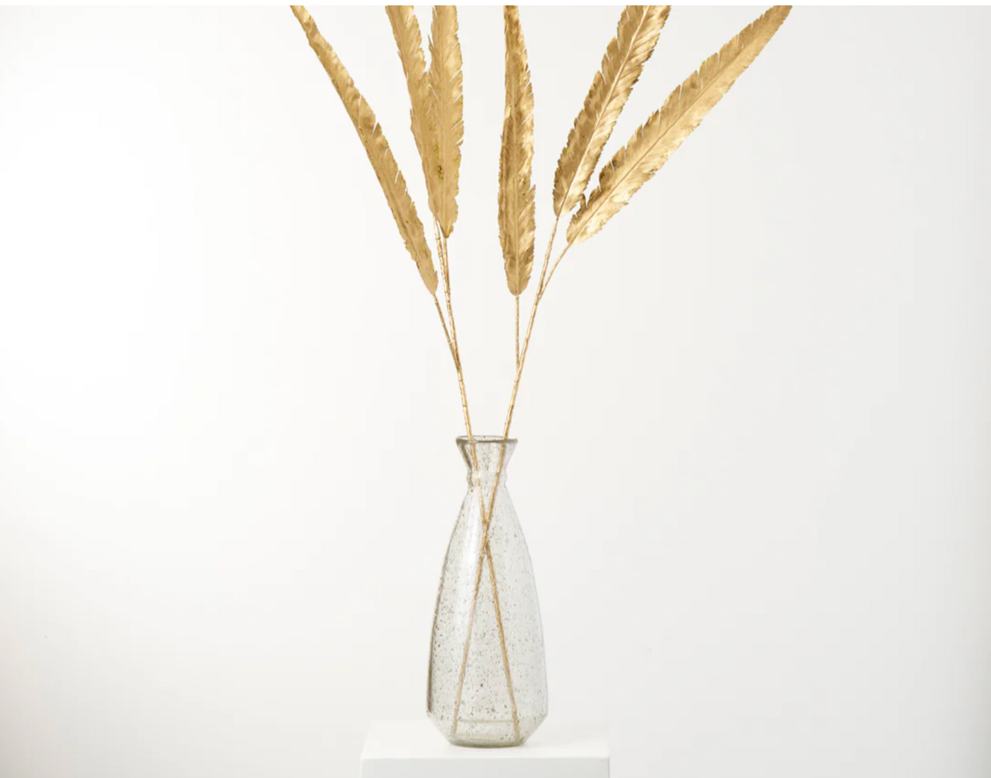 Gold Glitter Edge Three Metallic Gold Feather Stems Festive Holiday Branch Spray - 53"
