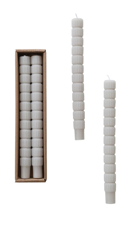 Unscented Sculpted Taper Candles, Grey, 3 Styles, Set of 2