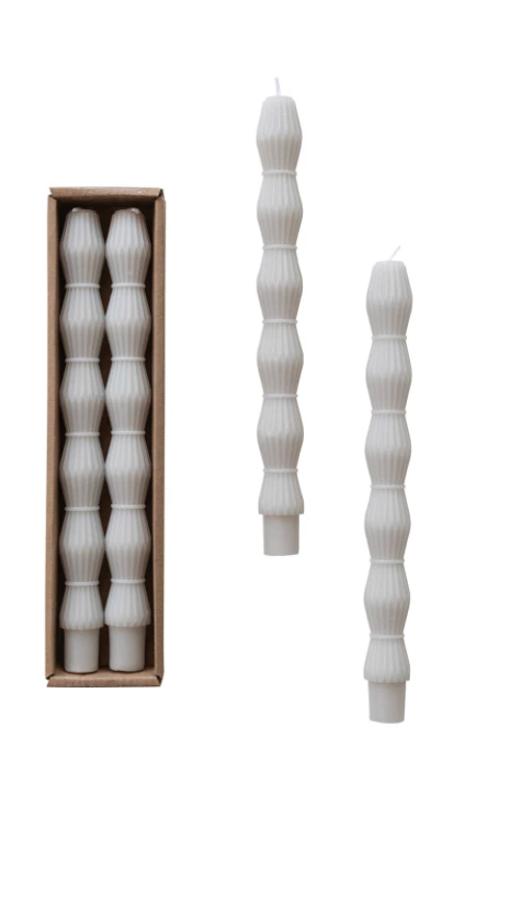 Unscented Sculpted Taper Candles, Grey, 3 Styles, Set of 2