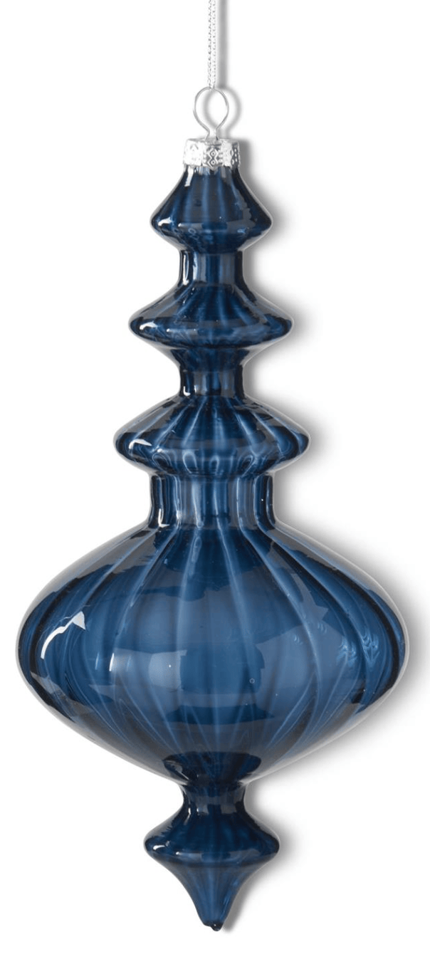 Dark Blue Finial Glass Ornaments - Handmade Luxury Christmas Decor (2 Styles)