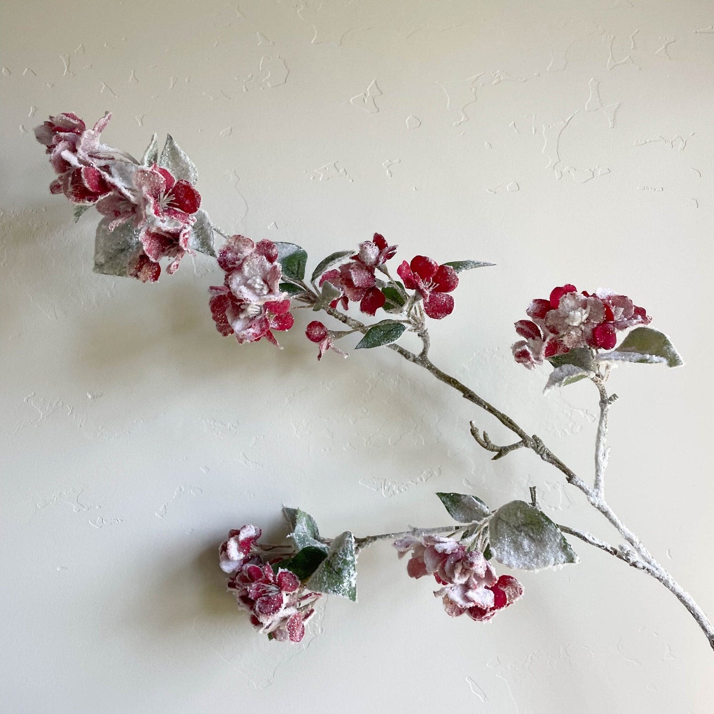 Snowed Quince Blossom Spray Red 35"