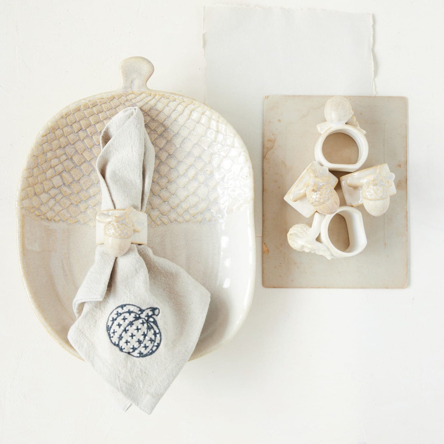 Cream Stoneware Acorn Napkin Ring