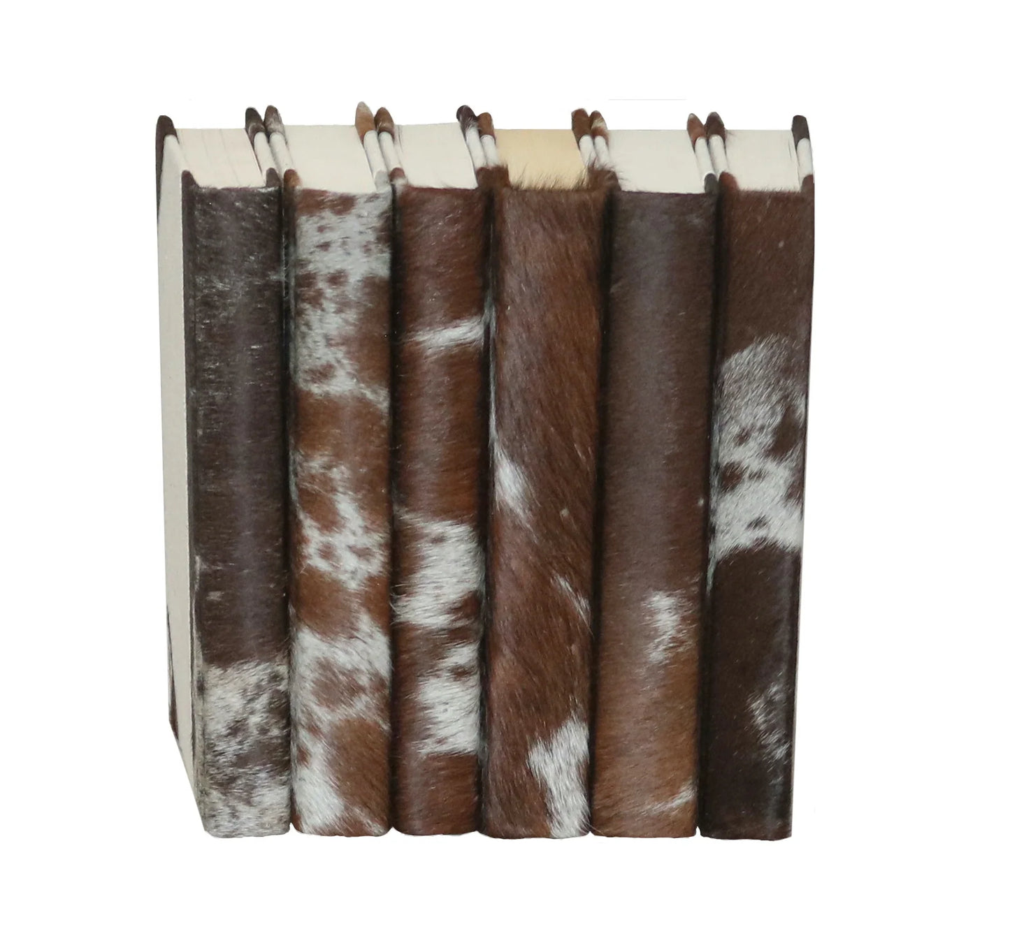 6 Vol. Brown Cow Hide Books with Linen Covers 9.5”