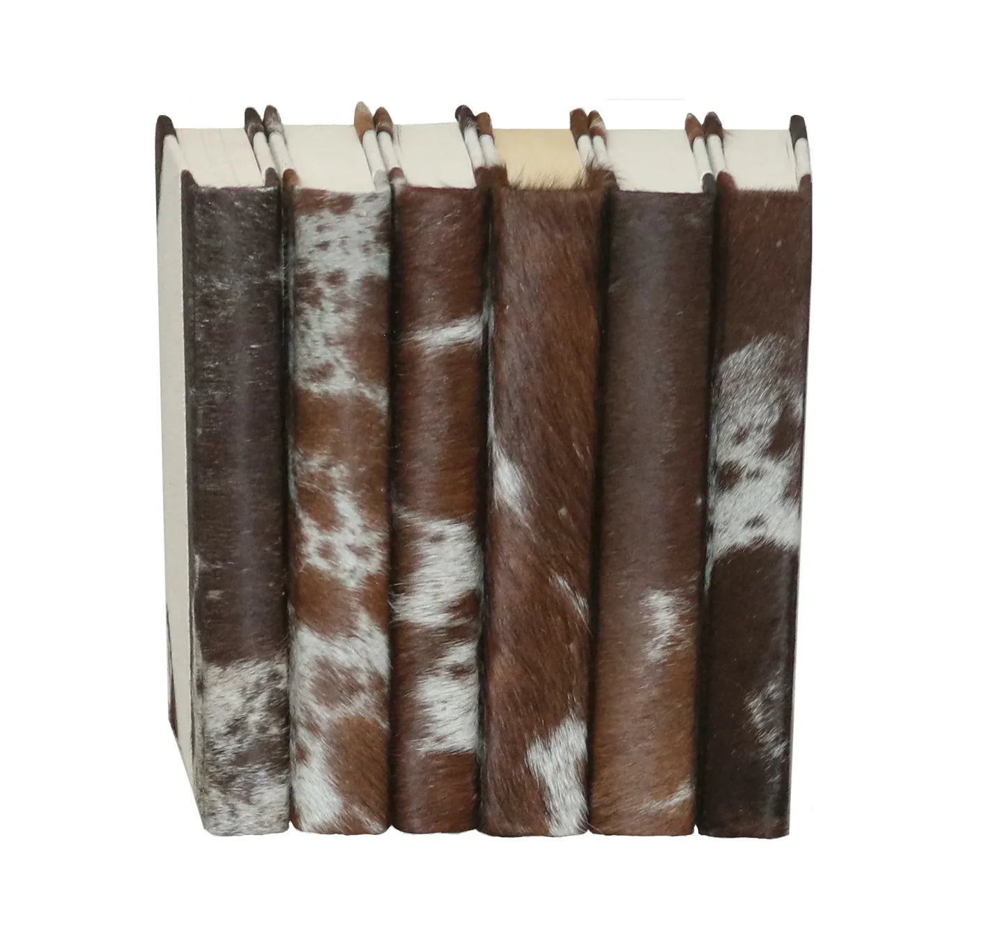 6 Vol. Brown Cow Hide Books with Linen Covers 9.5”