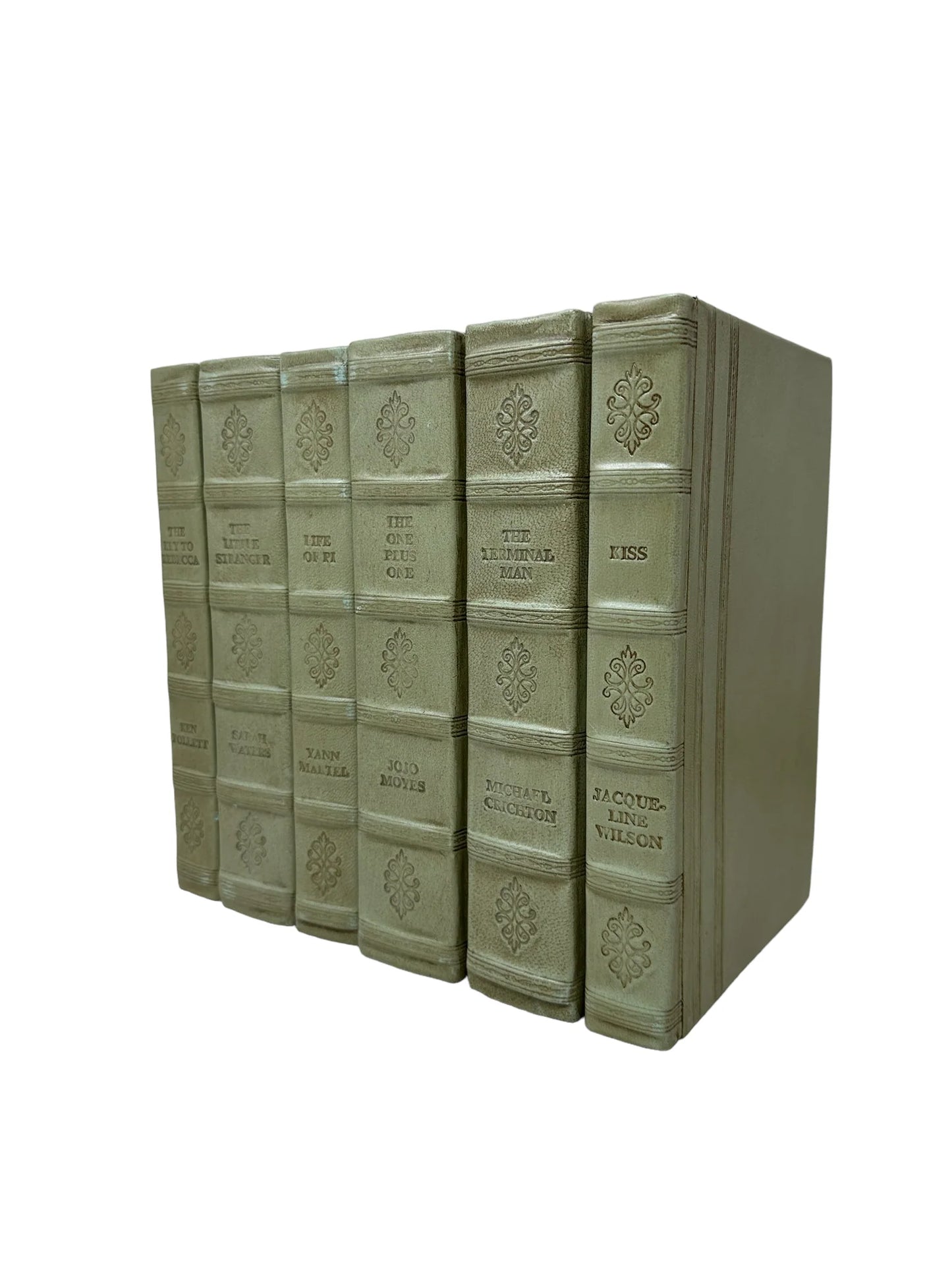 6 Vol. Mossy Green Leather Bound Decorative Books