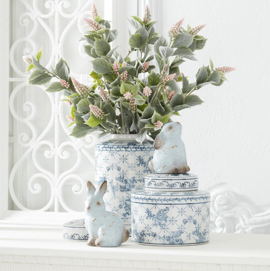 Weathered Blue Terracotta Bunny Figurines - 2 Styles