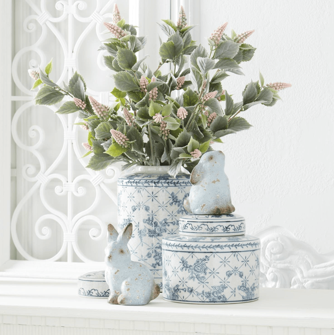 Weathered Blue Terracotta Bunny Figurines - 2 Styles