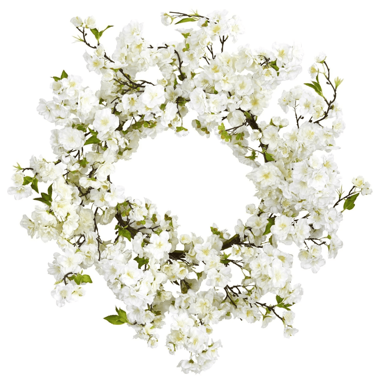24" Floral wreath with white apple blossom flowers