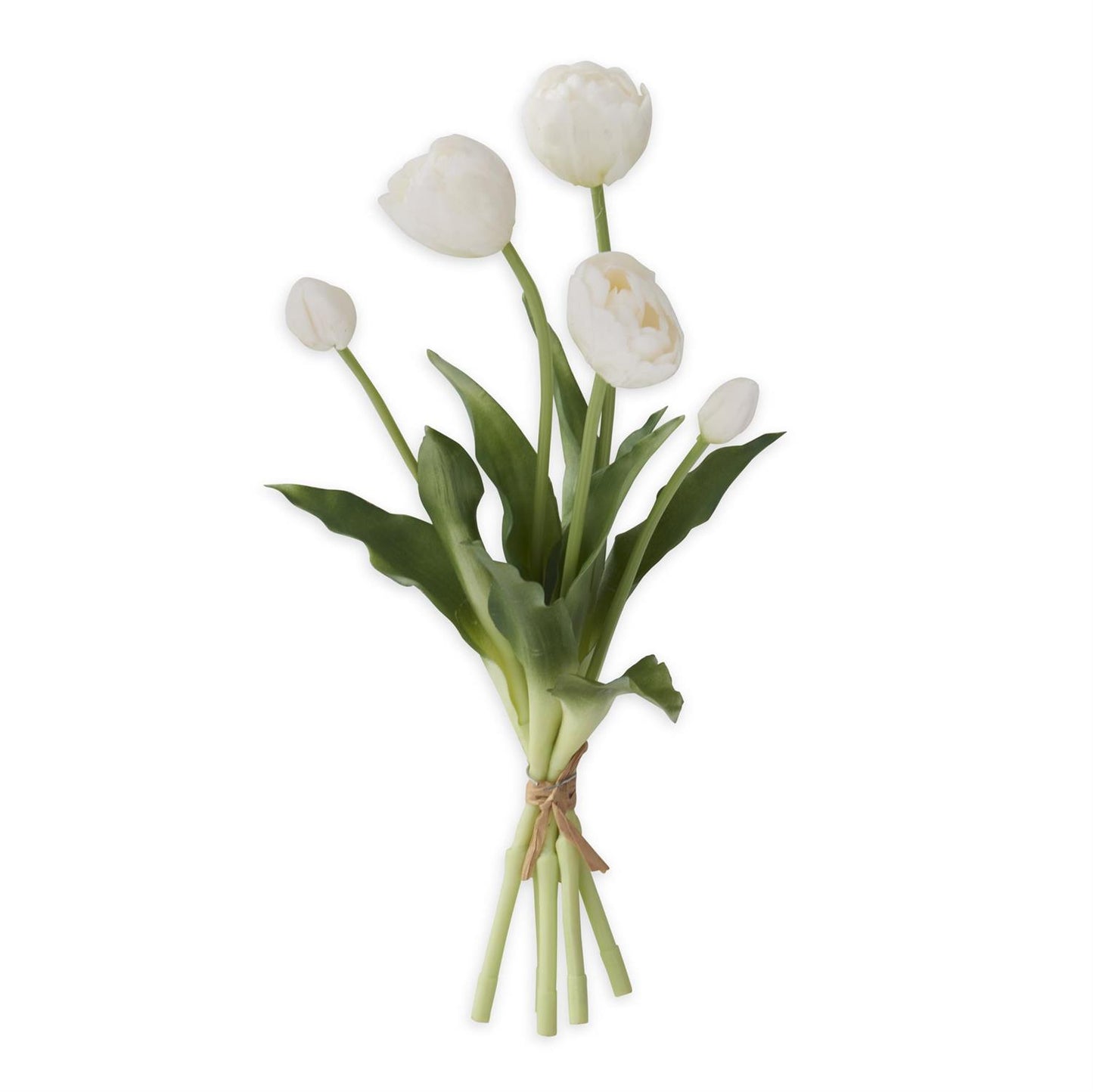 White Real Touch Tulips 15" - UV Protected Artificial Tulip Bundle (5 Stems)