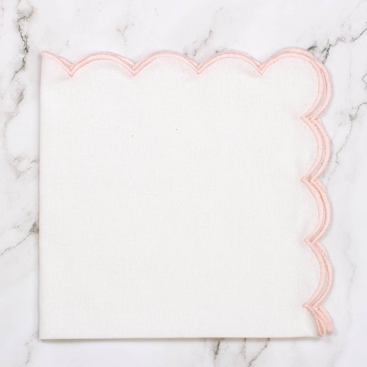 White Scalloped Cloth Napkin with Pink Trim 18x18 Set of Four