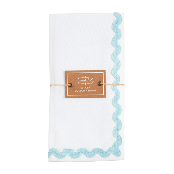 White ric rac dinner napkins 18 inch square folded