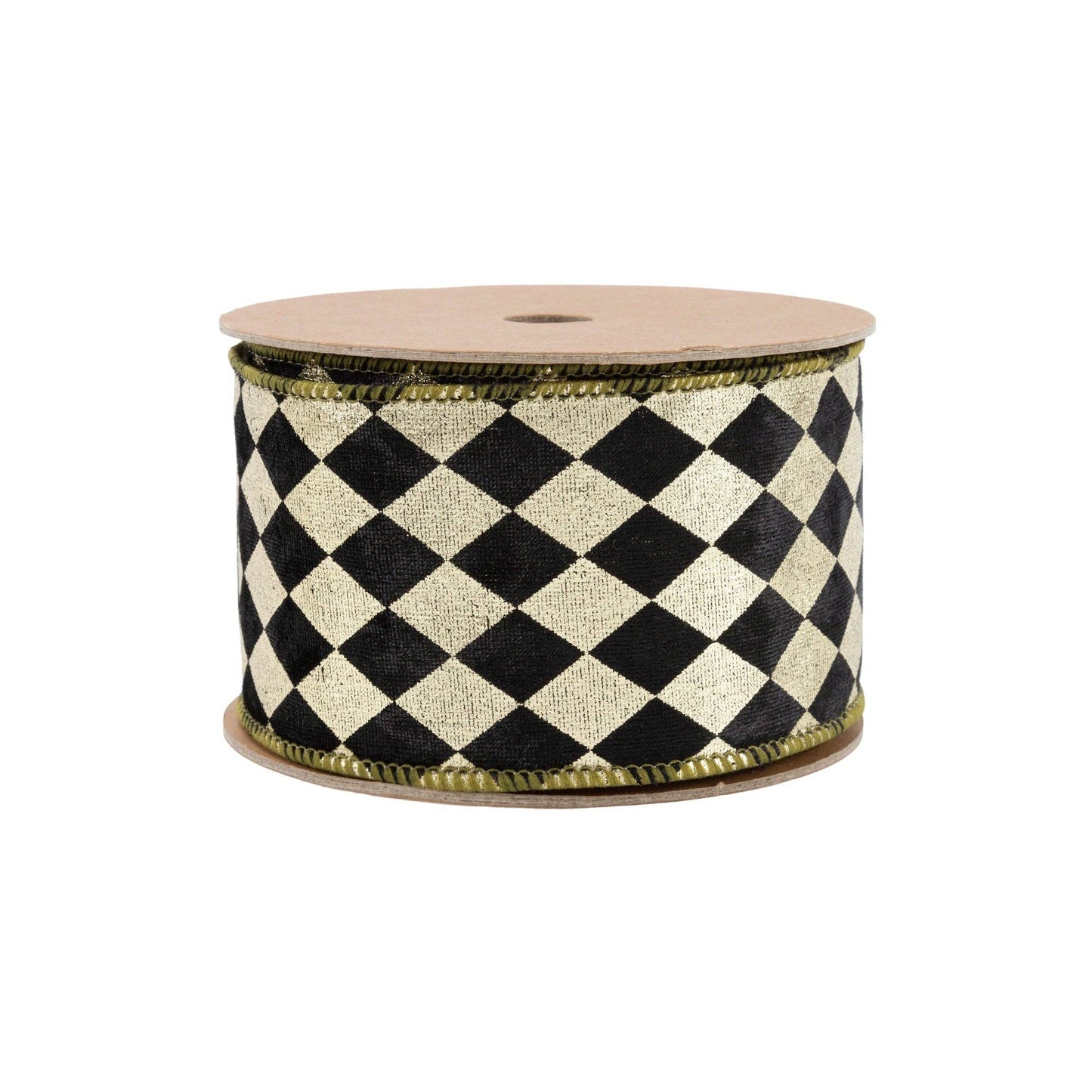 2.5" Black & Gold Harlequin Wired Ribbon with Gold Backing | 10 Yard Spool