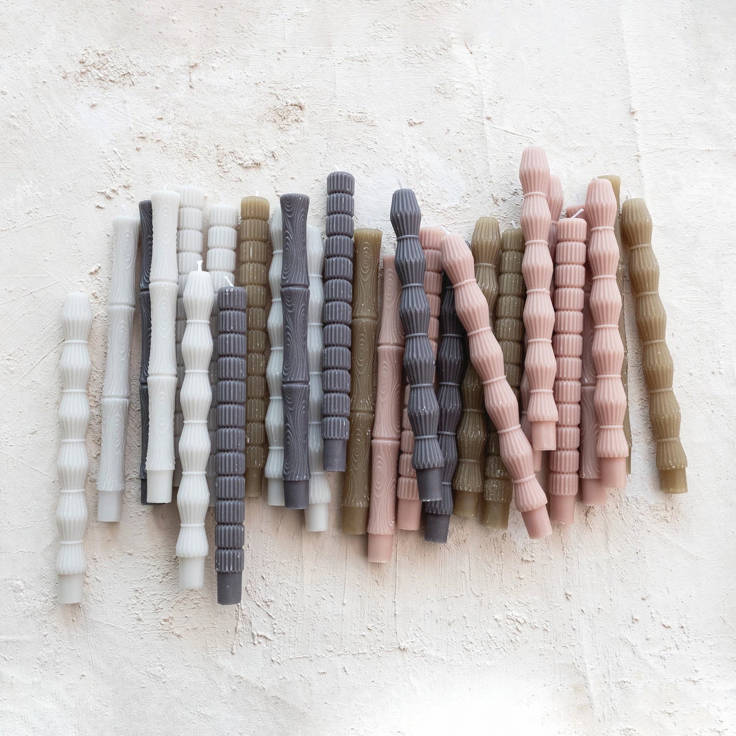 Unscented Sculpted Taper Candles, Grey, 3 Styles, Set of 2