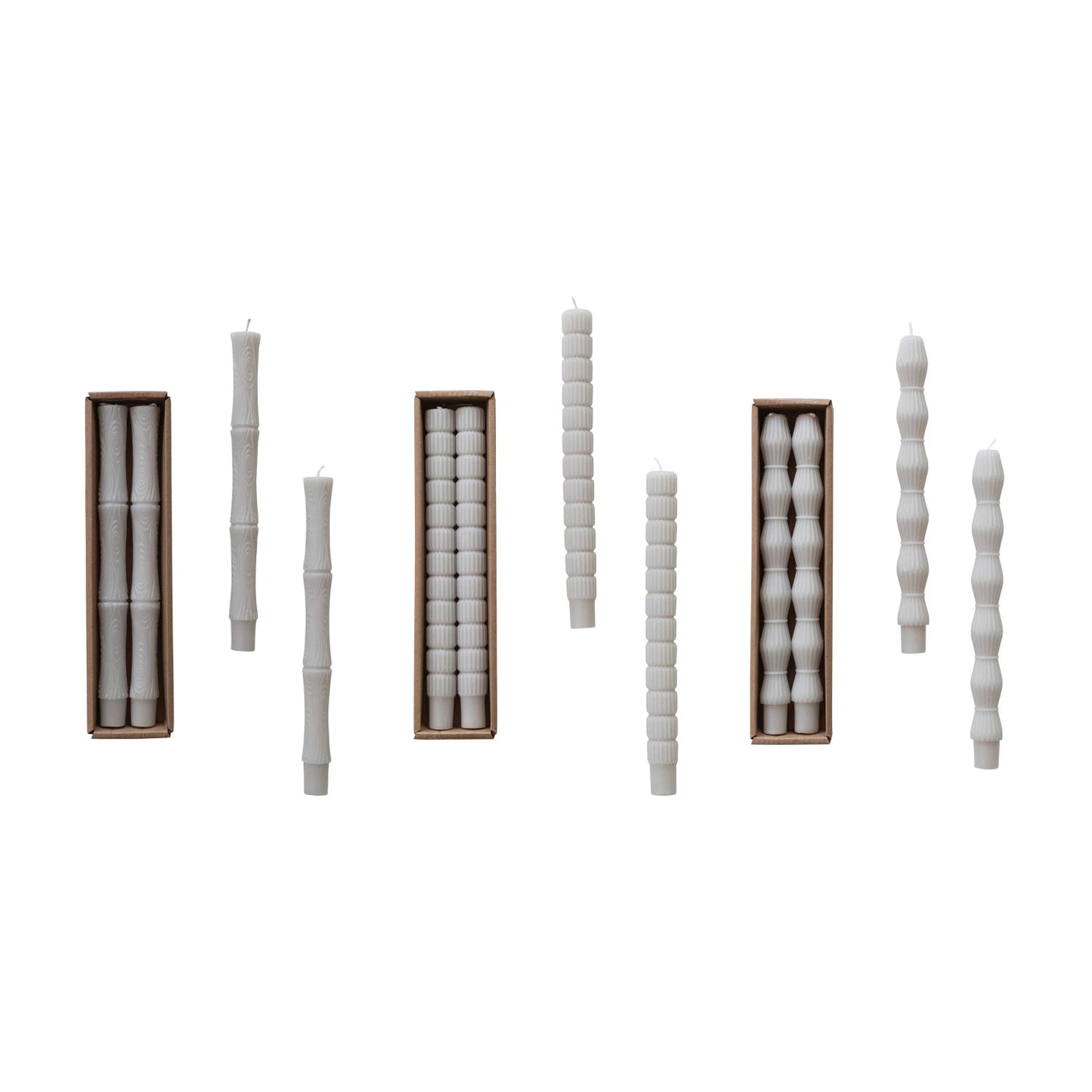 Unscented Sculpted Taper Candles, Grey, 3 Styles, Set of 2
