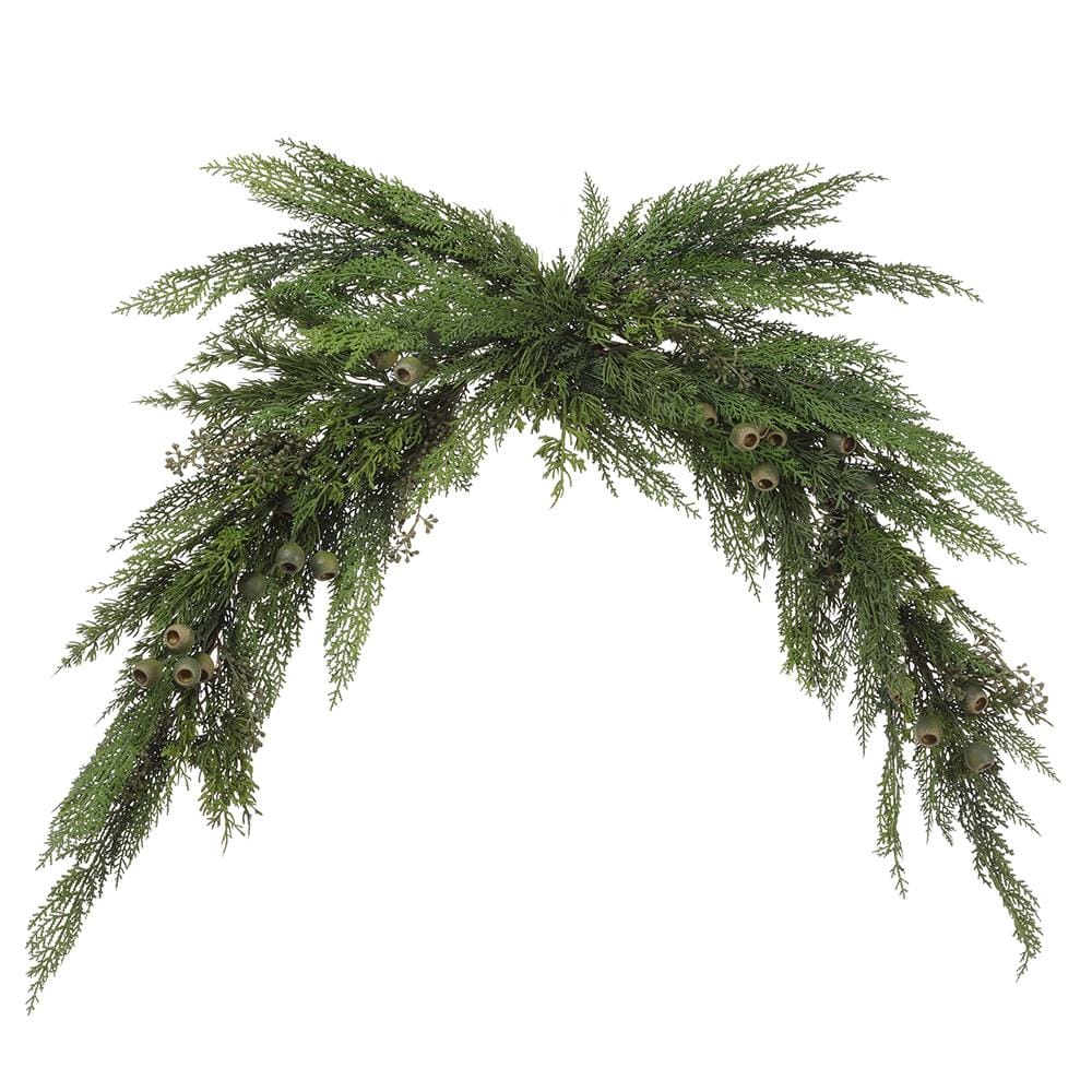 Green Eucalyptus Seed, Pod & Mixed Pine Mantel Piece 64" - Artificial Greenery