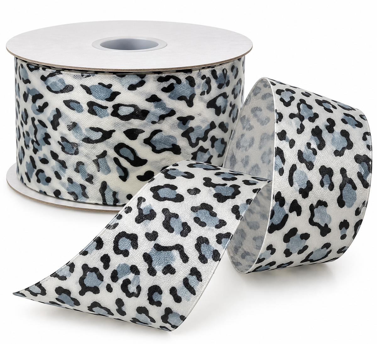 Cheetah Print Ribbon - Blue & White | 1.5" Width | 25 Yard Roll