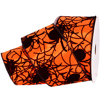 Cobwebs Ribbon - Orange & Black | 2.5" Width | 10 Yard Roll