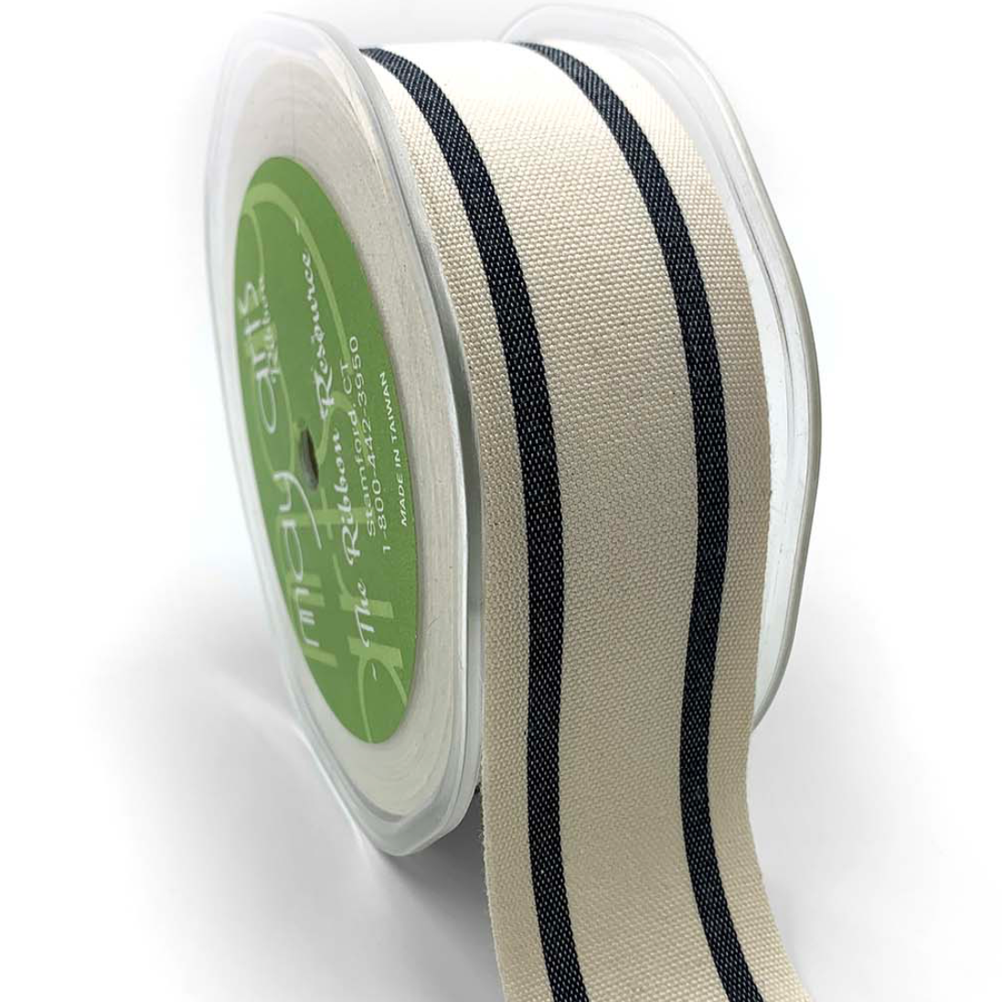 Cotton Woven Stripe Ribbon - Black | 1.5" Width | 20 Yard Roll