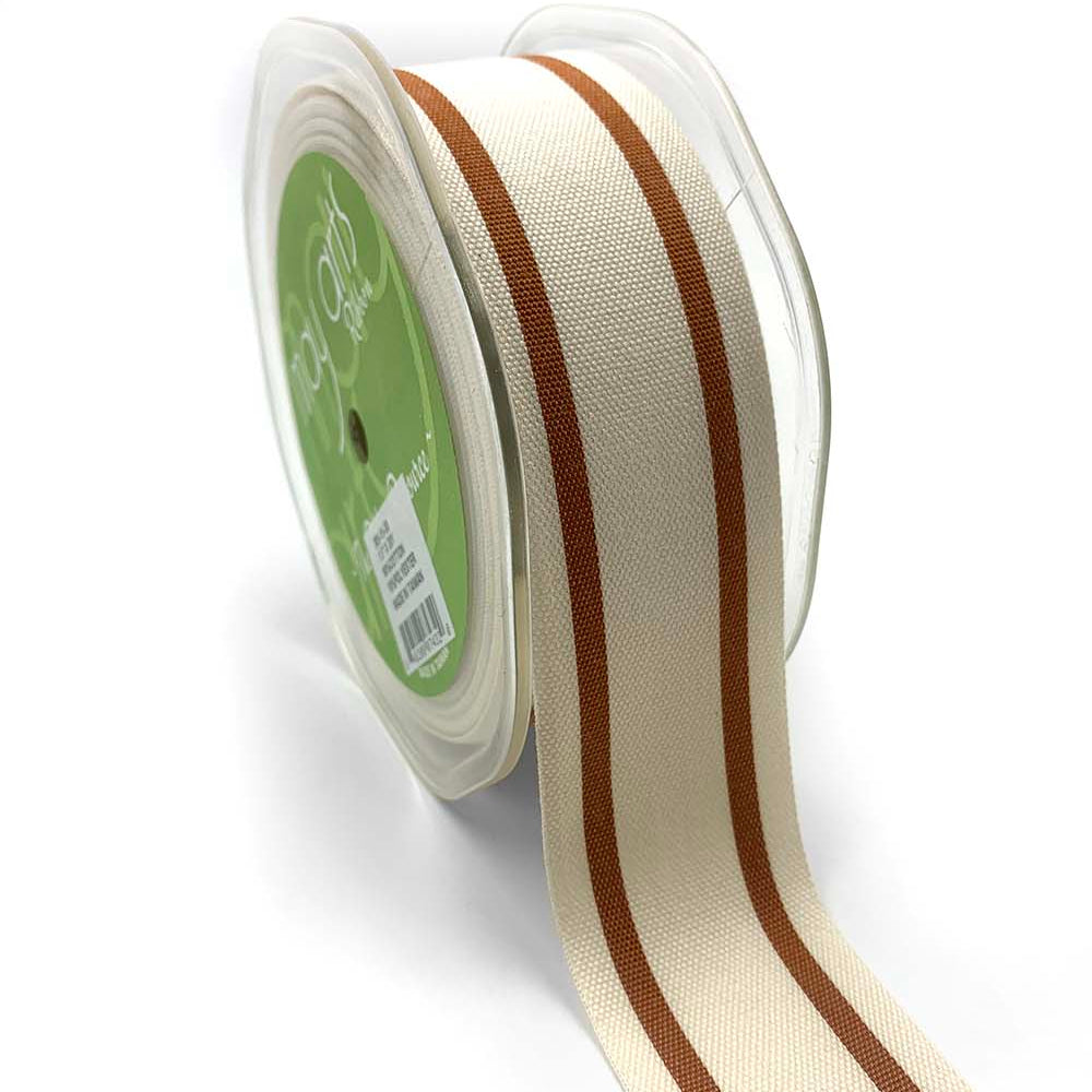 Cotton Woven Stripe Ribbon - Burnt Orange | 1.5" Width | 20 Yard Roll