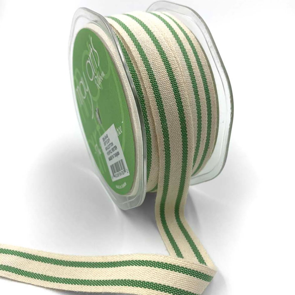 Cotton Woven Stripe Ribbon - Celery | 5/8" Width | 30 Yard Roll