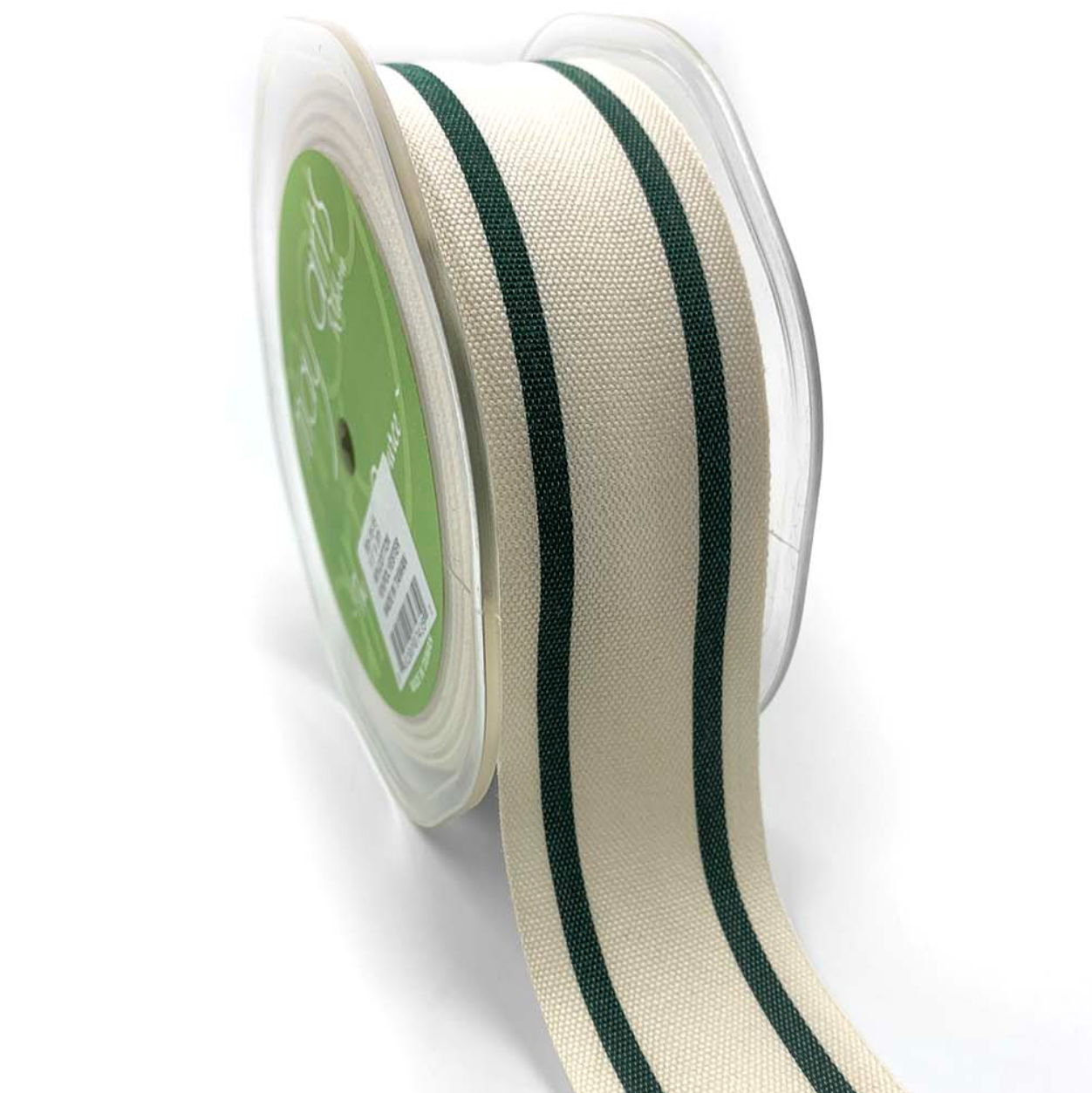 Cotton Woven Stripe Ribbon - Green | 1.5" Width | 20 Yard Roll