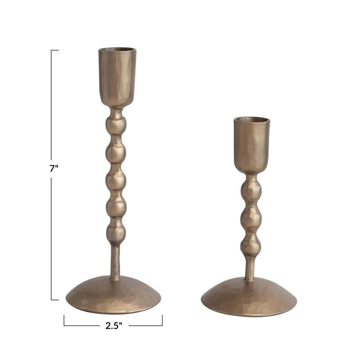Hand-Forged Iron Taper Candle Holders | Antique Brass Finish | Set of 2