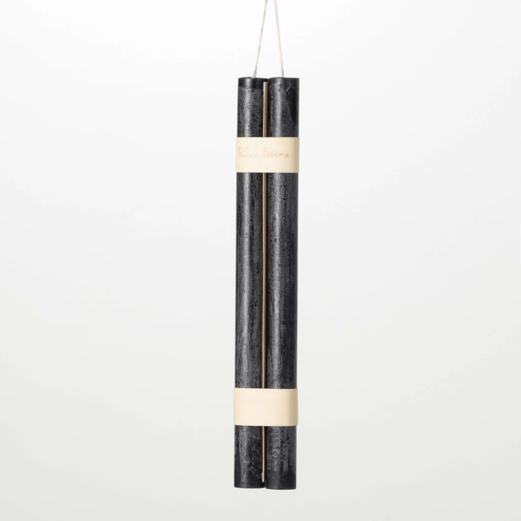 DISTRESSED BLACK HANGING TAPER CANDLE SET OF 2