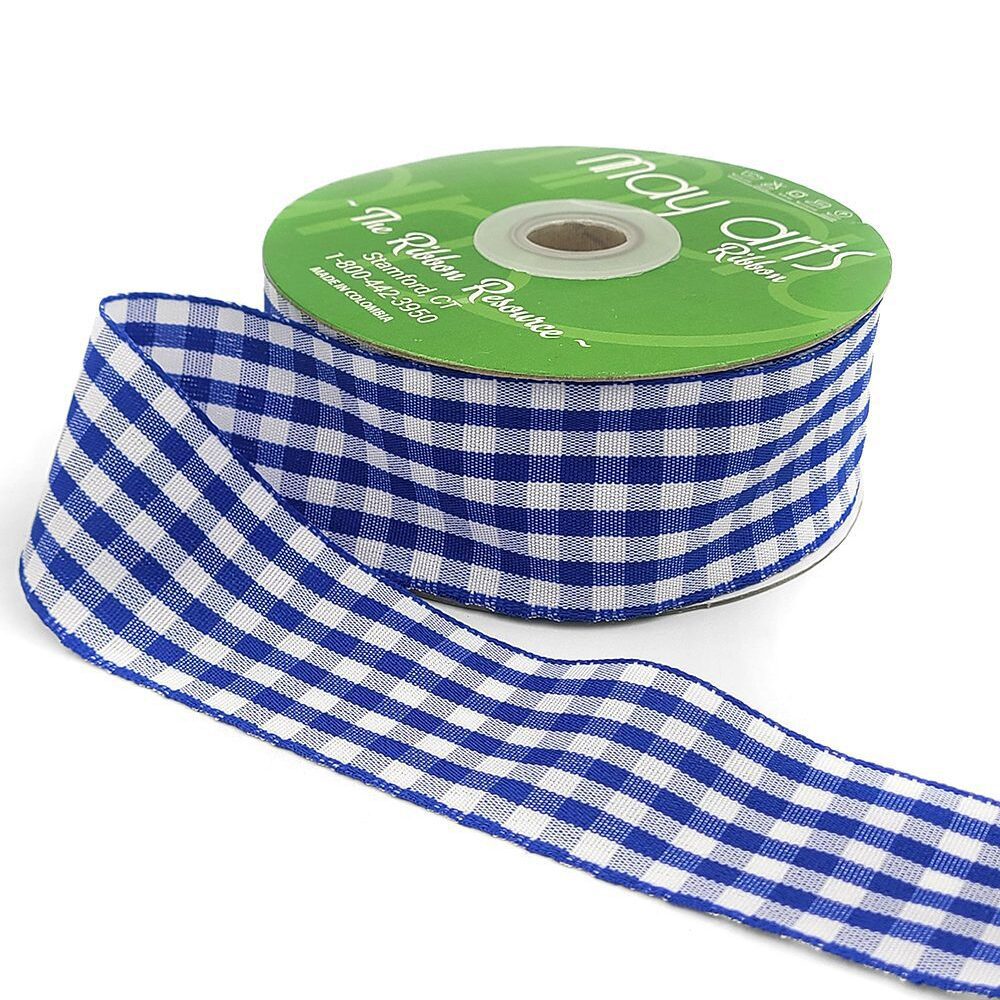 Gingham Ribbon - Royal Blue & White | 1.5" Width | 30 Yard Roll
