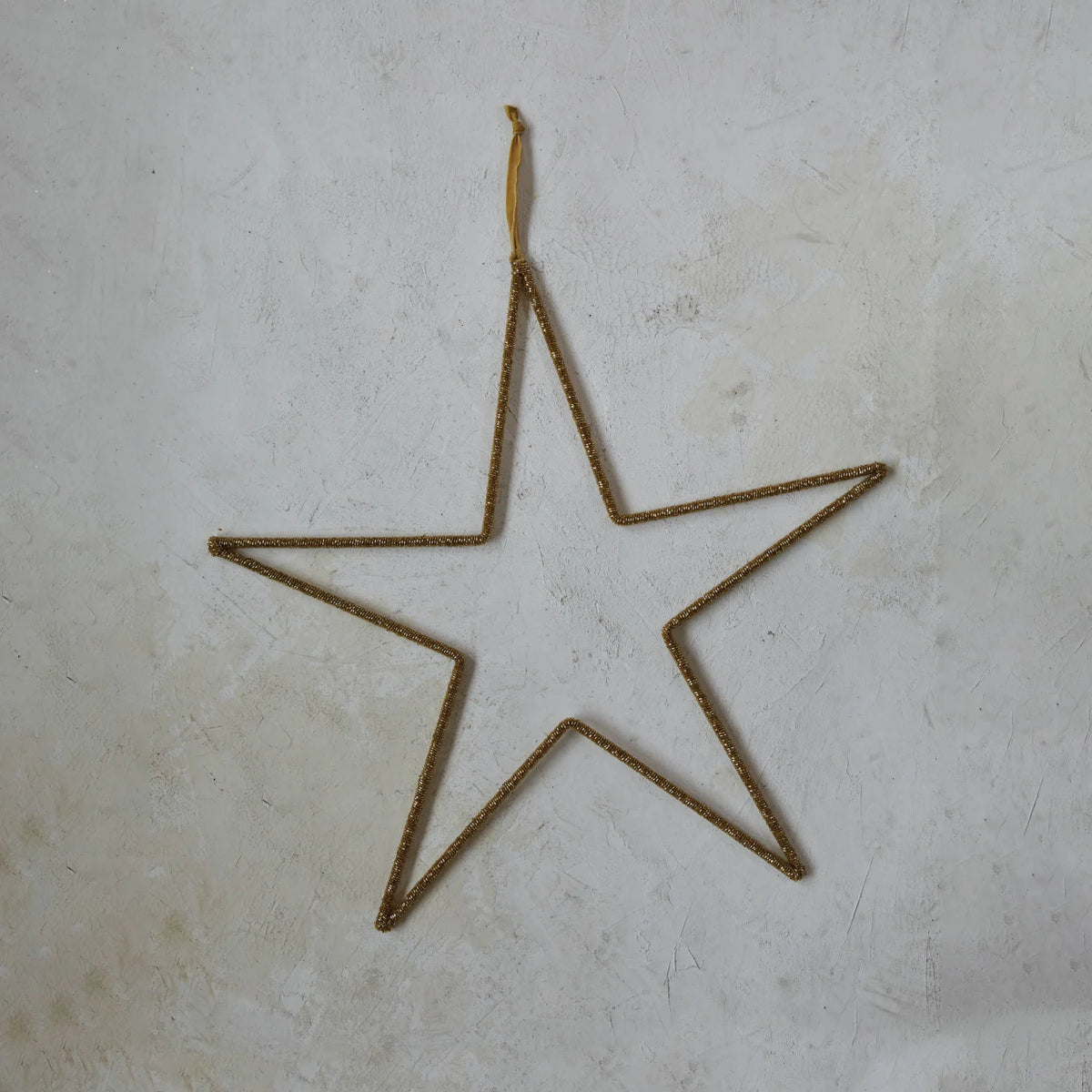 Gold Metal & Glass Bead Hanging Star with Velvet Ribbon