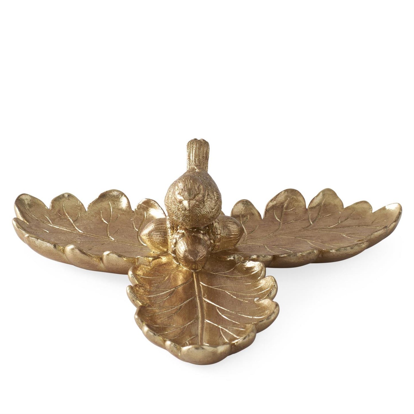 8.75 Inch Gold Resin Leaf Tray with Bird – Decorative Accent