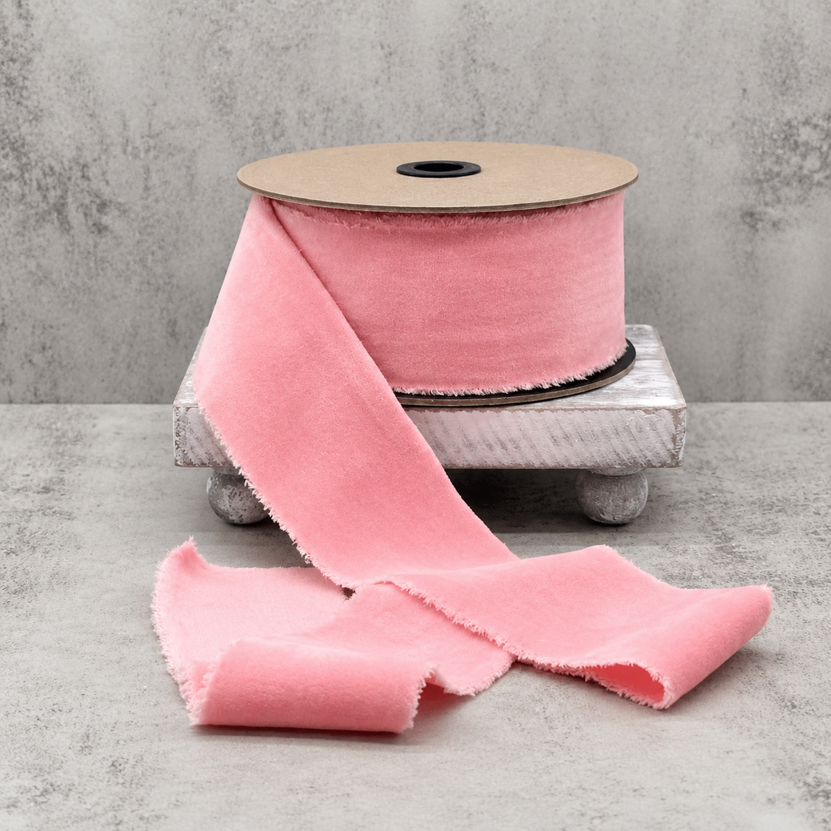 Hand-Torn Velvet Ribbon - Pink | 2.5" Width | 10 Yard Roll