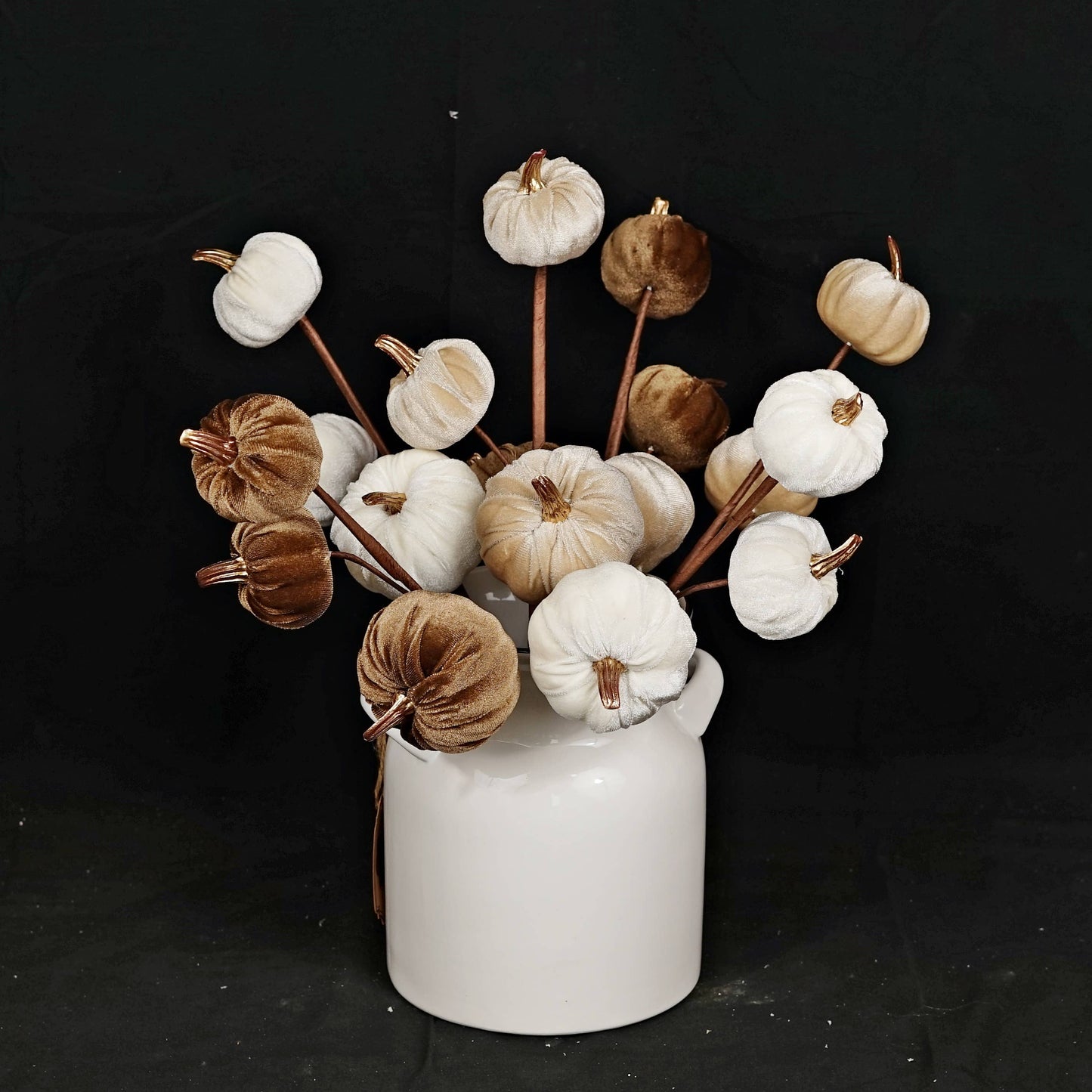 Mini Pumpkins 15-Inch Pick with Champagne Velvet & Gold Stem