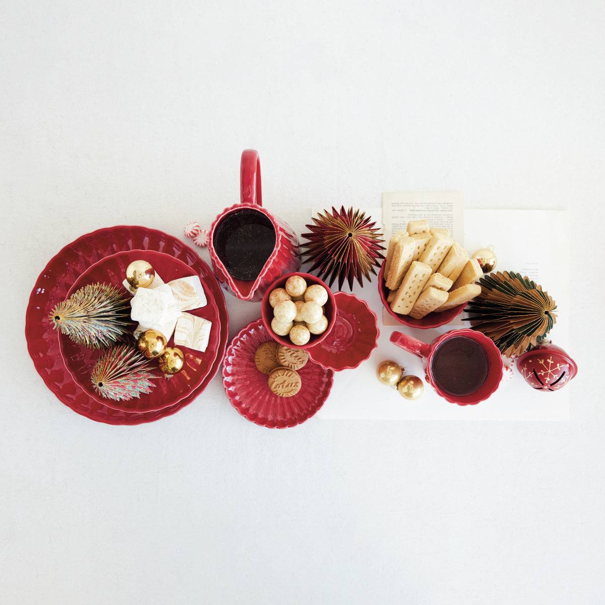 Red Ribbed Stoneware Mug & Saucer - 10 oz. | 2-Piece Set