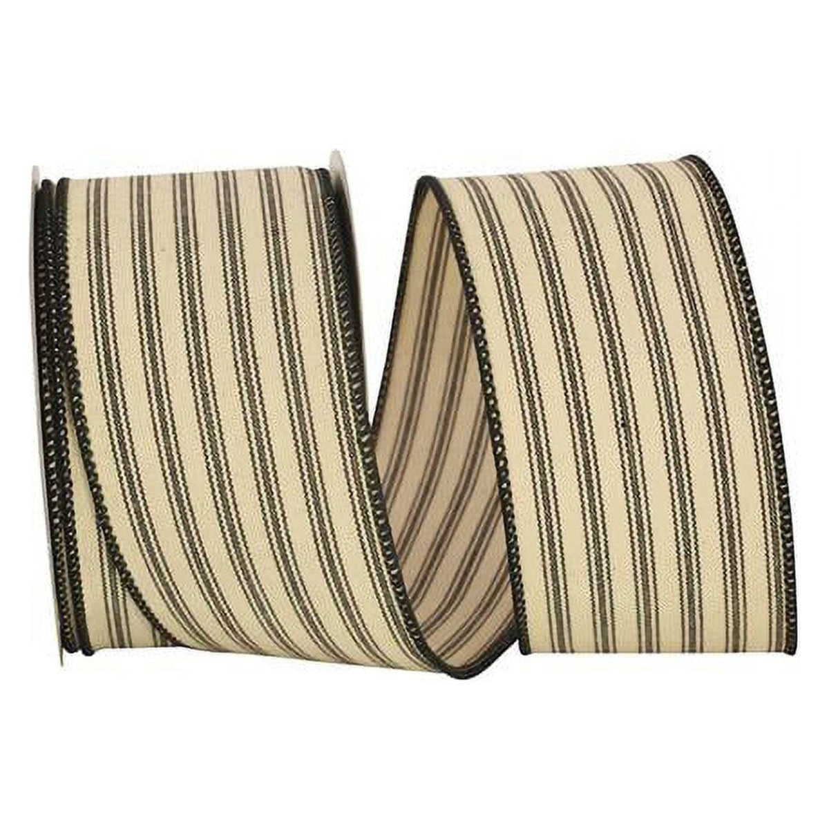 Wired Edge Striped Ribbon - Black | 2.5" Width | 10 Yard Roll