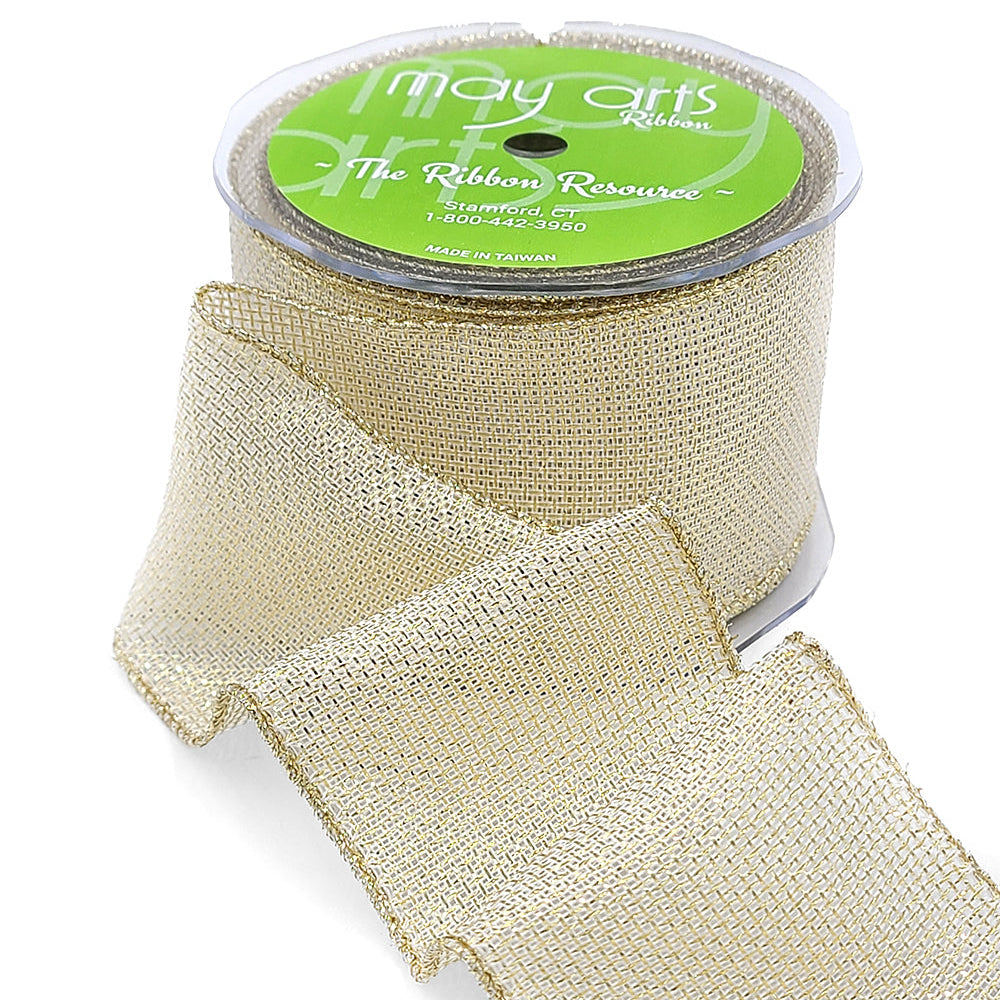 Wired Metallic Mesh Ribbon - Gold | 2.5" Width | 10 Yard Roll