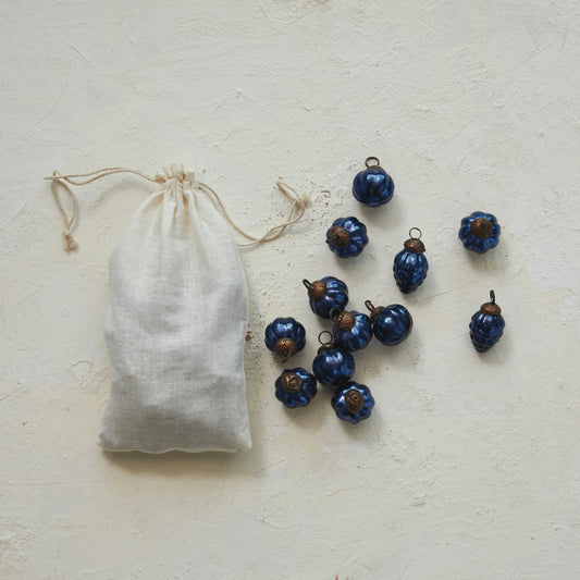 Embossed Recycled Mercury Glass Ornaments in Muslin Bag, Set of 36