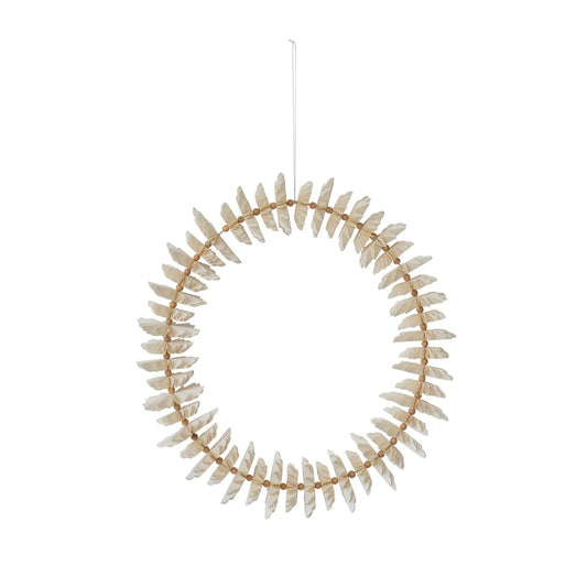 Metal Wreath with Paper Flowers & Mango Wood Beads in Kraft Box