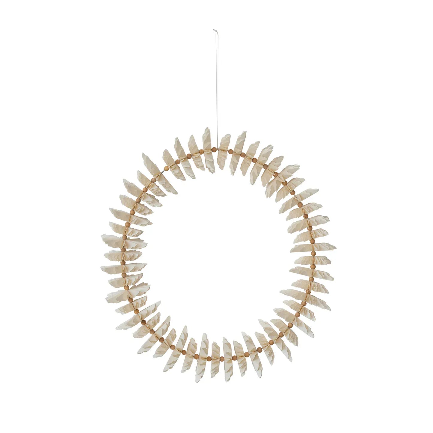 Metal Wreath with Paper Flowers & Mango Wood Beads in Kraft Box