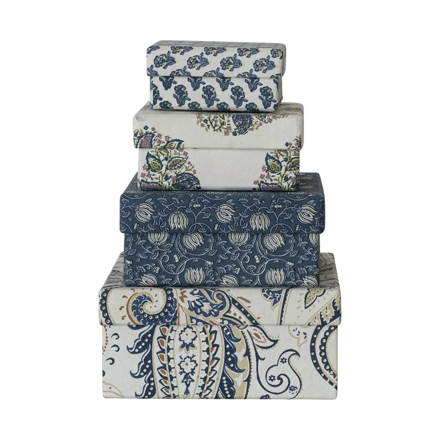 Handmade Recycled Block Paper Nested Gift Boxes with Patterns, Set of 4