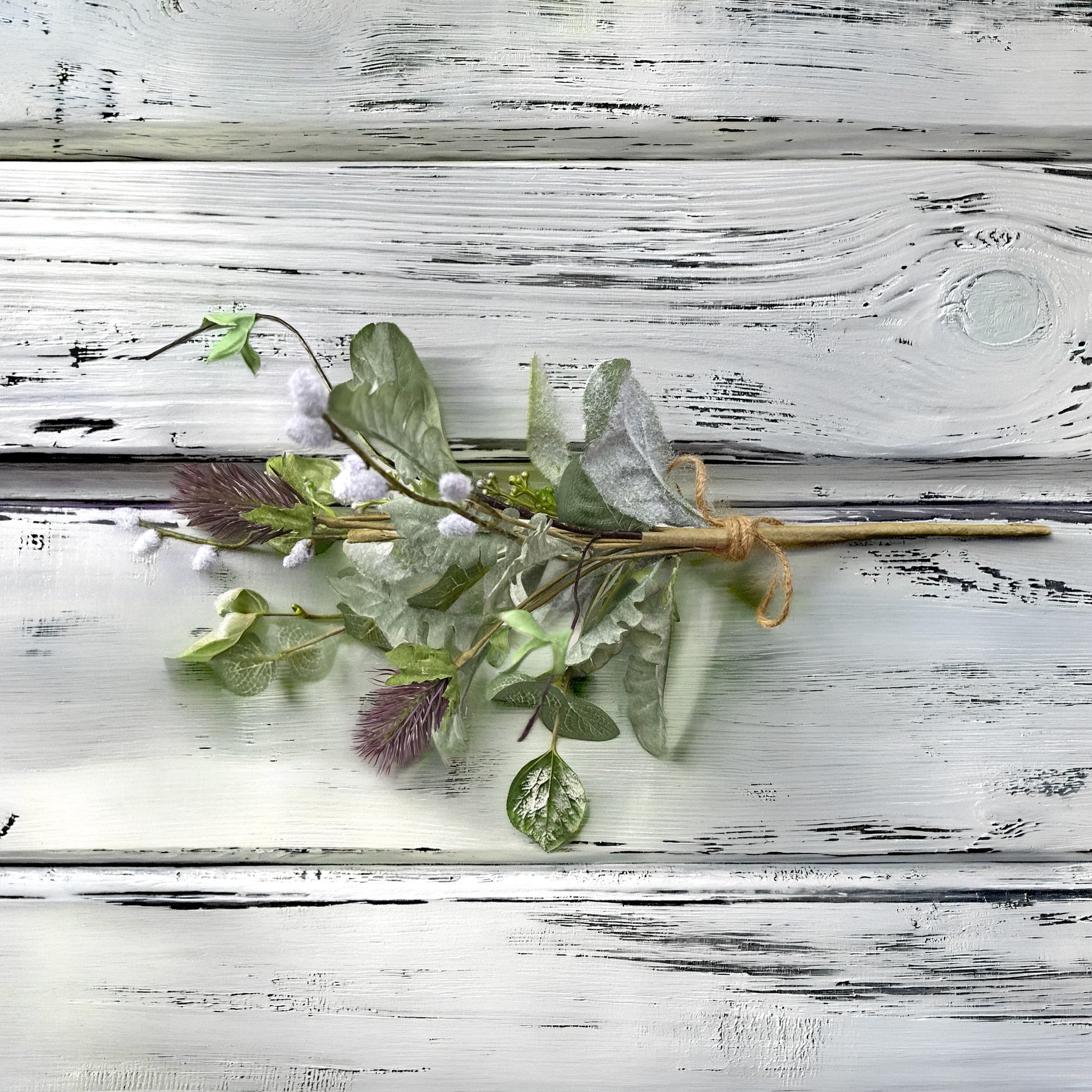 .Green Lambs Ear & Willow Pick, 17" - Single Stem Artificial Greenery