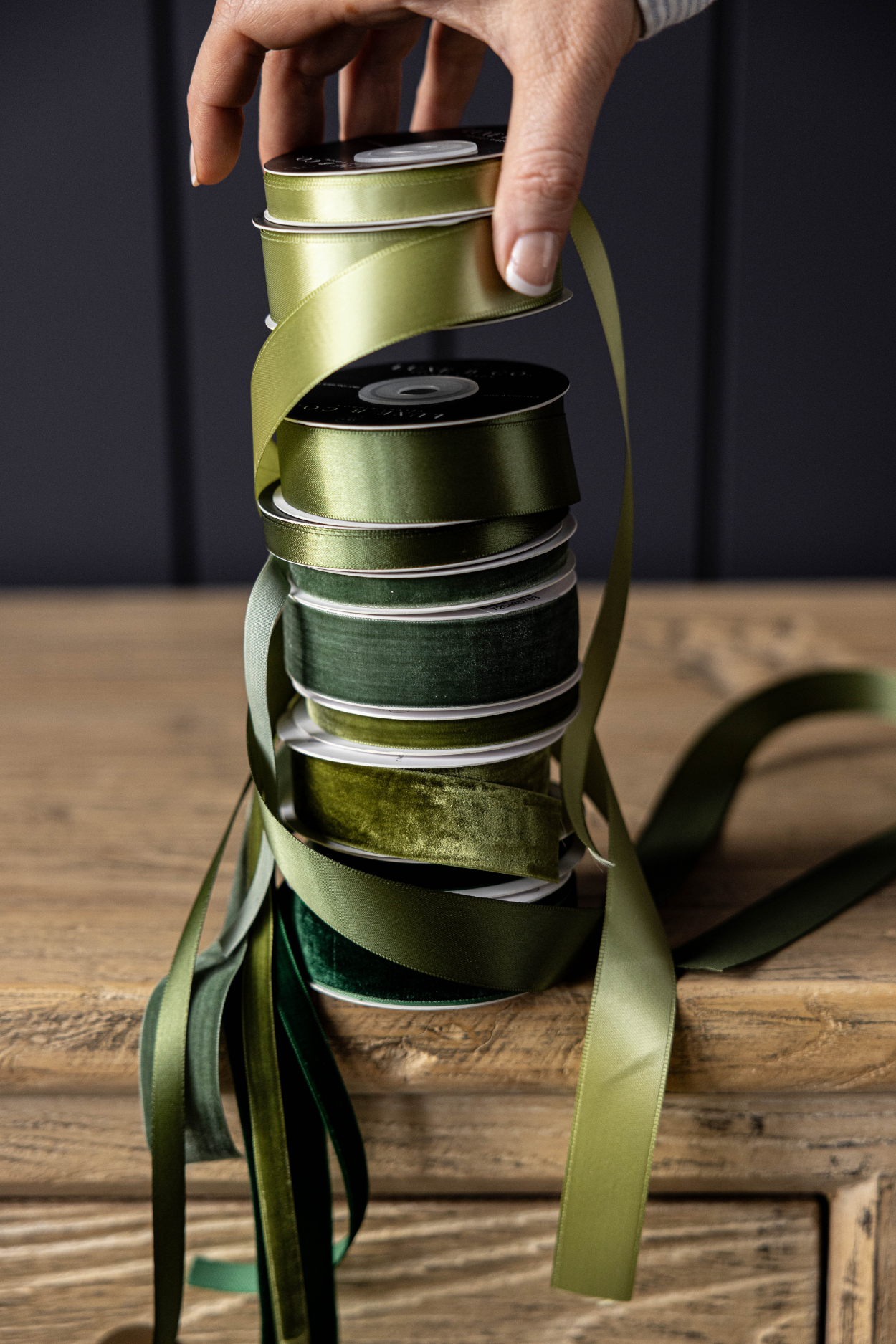 Ribbon Sage Satin Holiday Decor - 1/3"