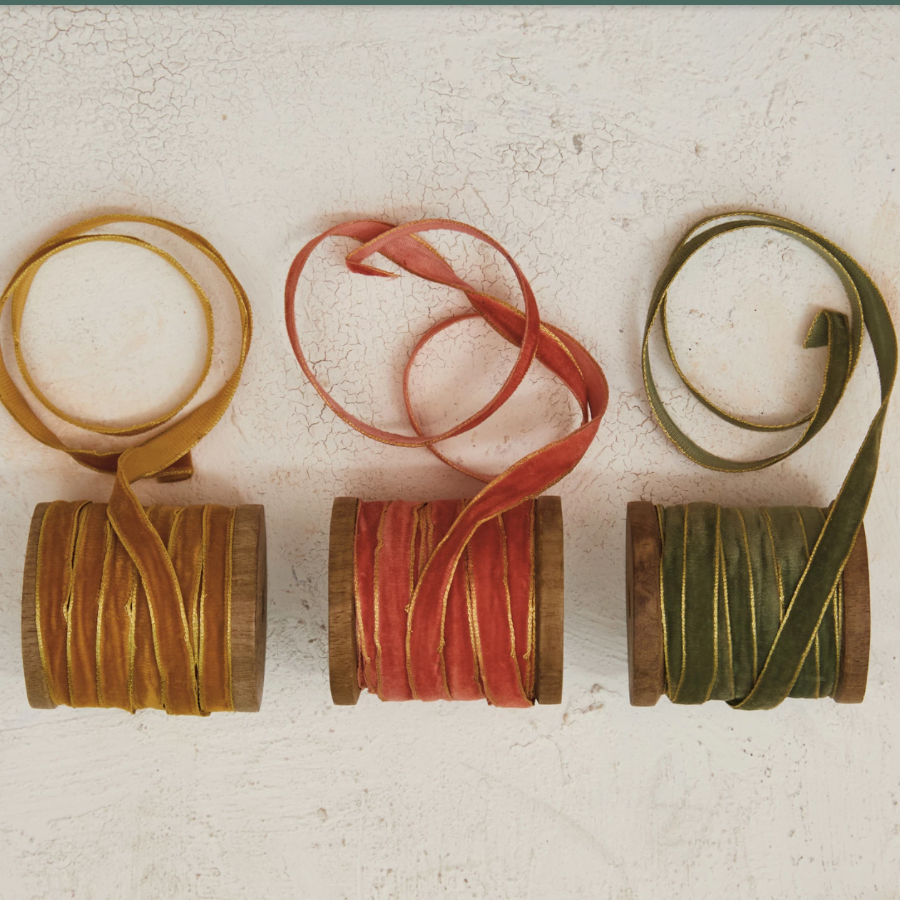 10 Yard Velvet Ribbon on Wood Spool, 3 Colors