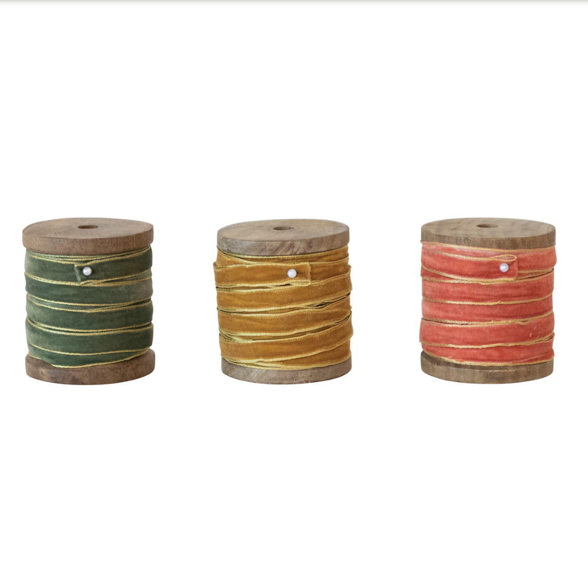 10 Yard Velvet Ribbon on Wood Spool, 3 Colors